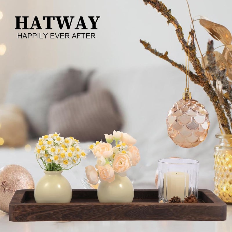 Hatway Wooden Decorative Tray Candle Holder Long Wood Tray Home Decor,Centerpieces Plates for Table centerpieces for CoffeeTable,Christmas Decor - Image 5